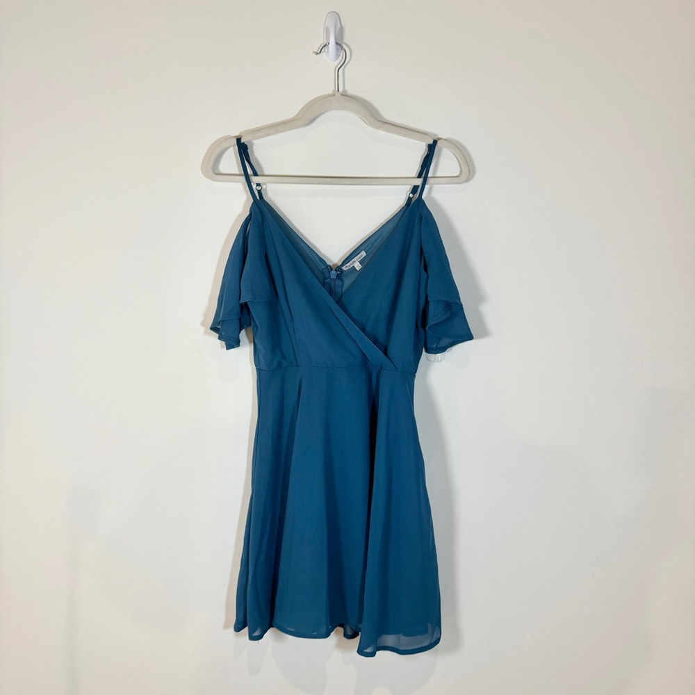 Charlotte Russe Blue Cold Shoulder Flowy Mini Dress with V-Neckline